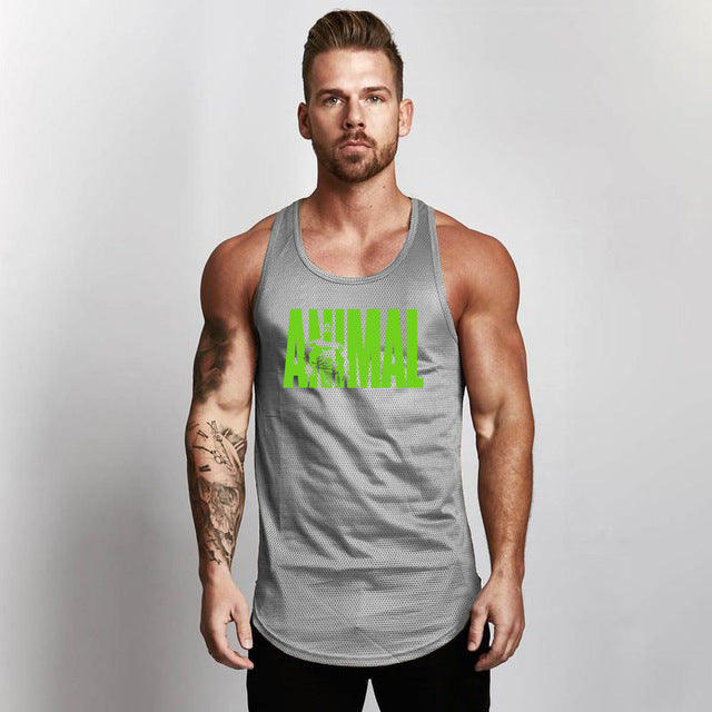 Fitness Men Shirt Slim Fit Vests Mesh Singlets Muscle Tops
