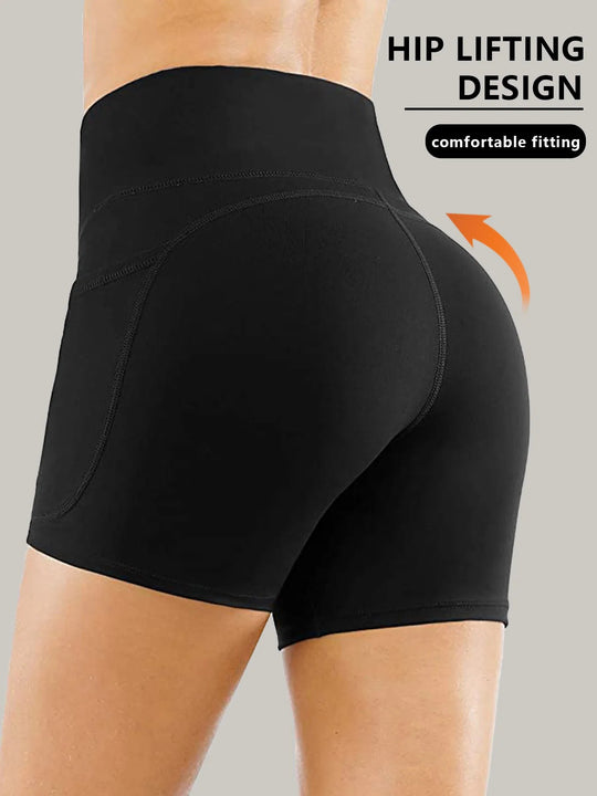 Plus Size Yoga Biker Shorts With Pockets High Waist, Tummy Control Gym Leggings