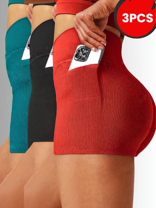 3 Pack Seamless Yoga Shorts - High Waisted Tummy Control, Quick Dry For Gym & Running