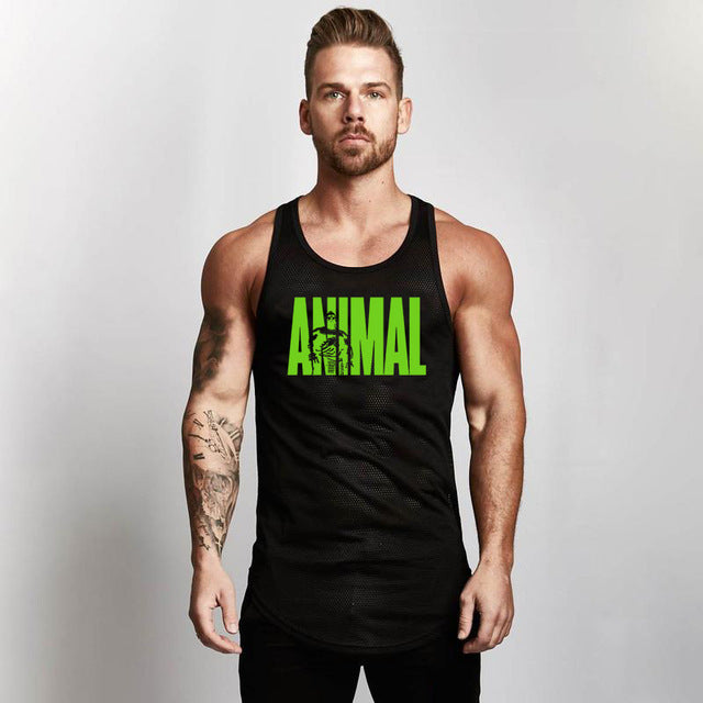 Fitness Men Shirt Slim Fit Vests Mesh Singlets Muscle Tops